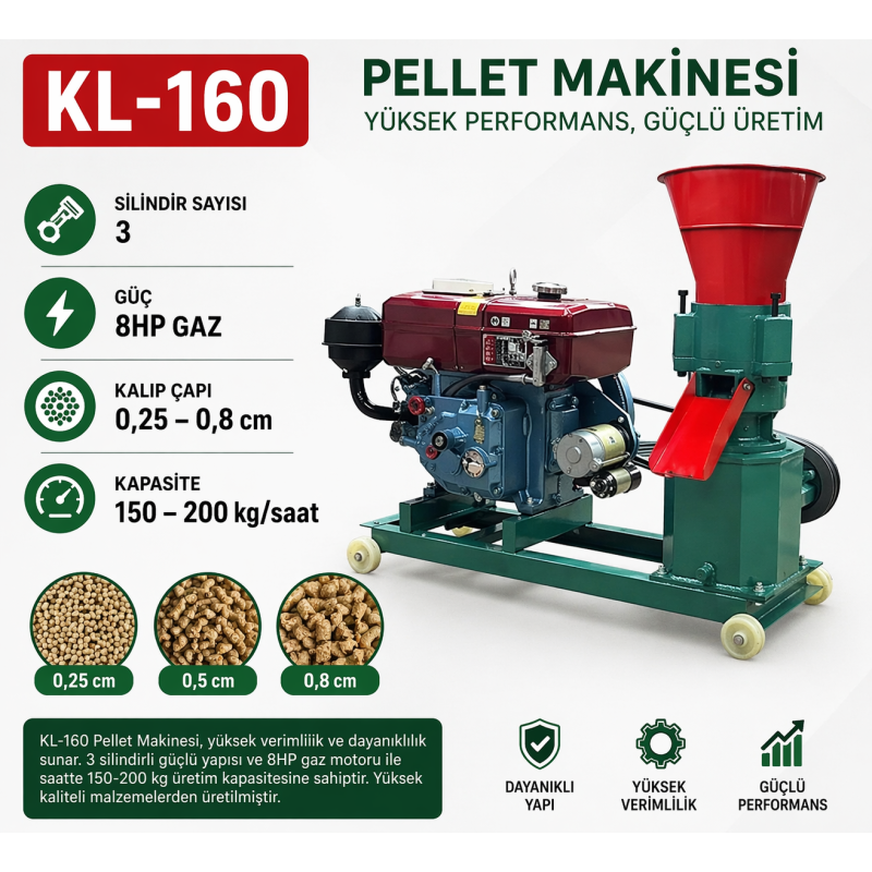 Pelet Yem Makinesi KL-160/-8hp-dizel motorlu